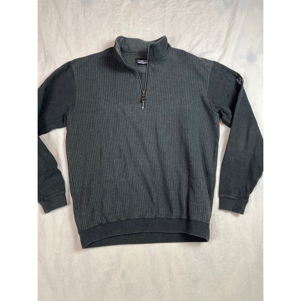 Straight Down Mens Houndstooth Quarter Zip Pullover Charcoal Grey‎ Size Large